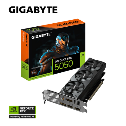 GIGABYTE GeForce RTX 5050 OC Low Profile 8GB | 8 GB GDDR6 | 128‑bit | PCIe 5.0 | 182 mm SFF | 2×DP + 2×HDMI | DLSS 4 | Blackwell Architecture