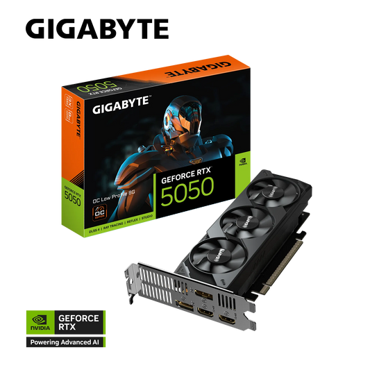 GIGABYTE GeForce RTX 5050 OC Low Profile 8GB | 8 GB GDDR6 | 128‑bit | PCIe 5.0 | 182 mm SFF | 2×DP + 2×HDMI | DLSS 4 | Blackwell Architecture
