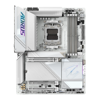 GIGABYTE X870E AORUS PRO ICE ATX Motherboard | AM5 Socket | DDR5 8000 MT/s OC | PCIe 5.0 | Quad M.2 | Dual USB4 | Wi‑Fi 7 | 2.5GbE LAN | White Edition