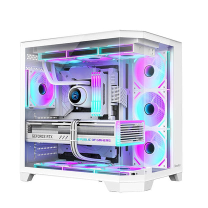 Huntkey S970 Max Storm Blizzard Edition Gaming PC Case | Full View Triple Tempered Glass | ATX/M-ATX/Mini-ITX Support | Up to 10 Fans & 360mm Liquid Cooling | 400mm GPU Clearance (Fans Not Included)