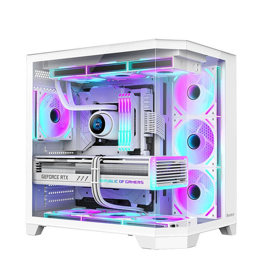 Huntkey S970 Max Storm Blizzard Edition Gaming PC Case | Full View Triple Tempered Glass | ATX/M-ATX/Mini-ITX Support | Up to 10 Fans & 360mm Liquid Cooling | 400mm GPU Clearance (Fans Not Included)