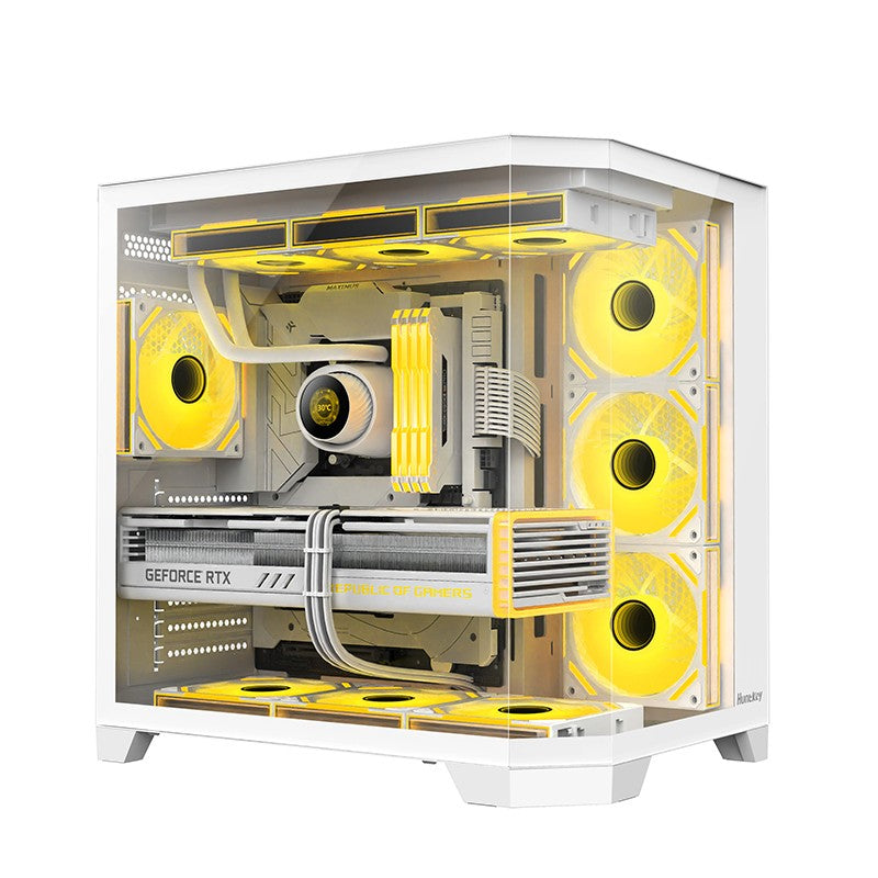Huntkey S970 Max Storm Blizzard Edition Gaming PC Case | Full View Triple Tempered Glass | ATX/M-ATX/Mini-ITX Support | Up to 10 Fans & 360mm Liquid Cooling | 400mm GPU Clearance (Fans Not Included)