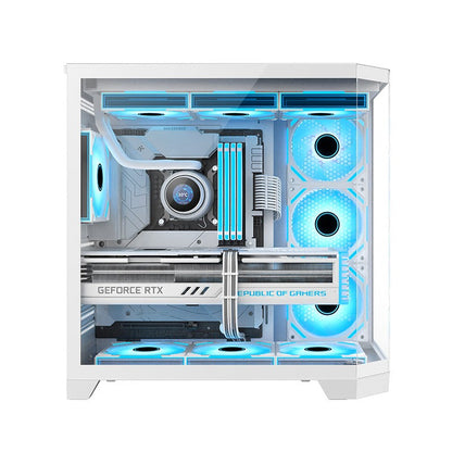 Huntkey S970 Max Storm Blizzard Edition Gaming PC Case | Full View Triple Tempered Glass | ATX/M-ATX/Mini-ITX Support | Up to 10 Fans & 360mm Liquid Cooling | 400mm GPU Clearance (Fans Not Included)