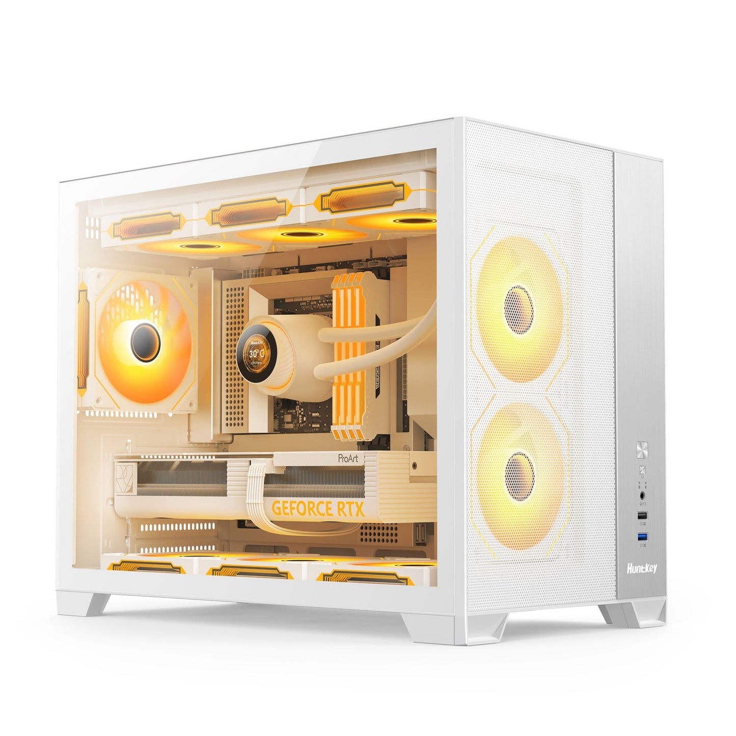 Huntkey F820 M-ATX Gaming PC Case | Tempered Glass | 360mm Cooling Support | High Airflow Design (No Fans Included)
