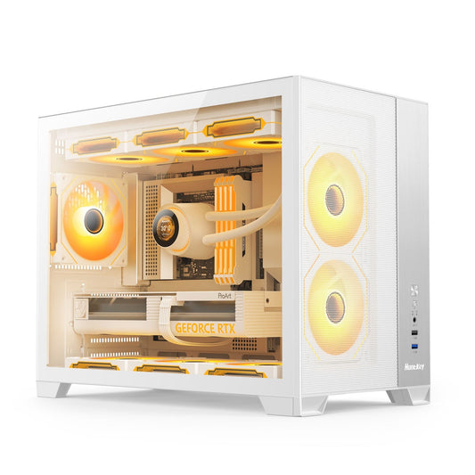 Huntkey F820 M-ATX Gaming PC Case | Tempered Glass | 360mm Cooling Support | High Airflow Design (No Fans Included)