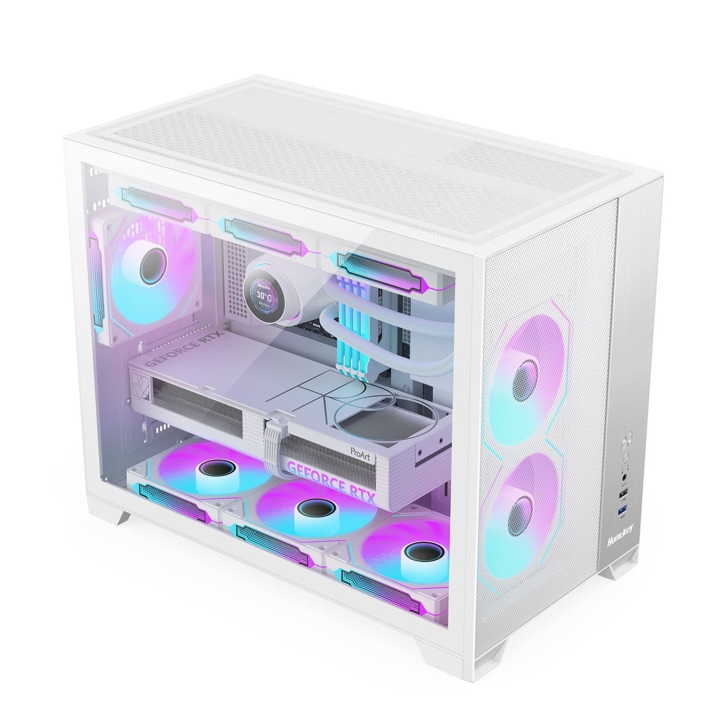 Huntkey F820 M-ATX Gaming PC Case | Tempered Glass | 360mm Cooling Support | High Airflow Design (No Fans Included)