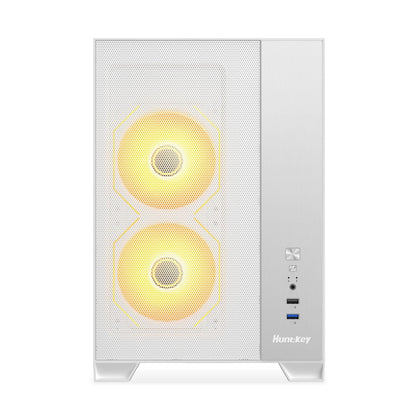 Huntkey F820 M-ATX Gaming PC Case | Tempered Glass | 360mm Cooling Support | High Airflow Design (No Fans Included)
