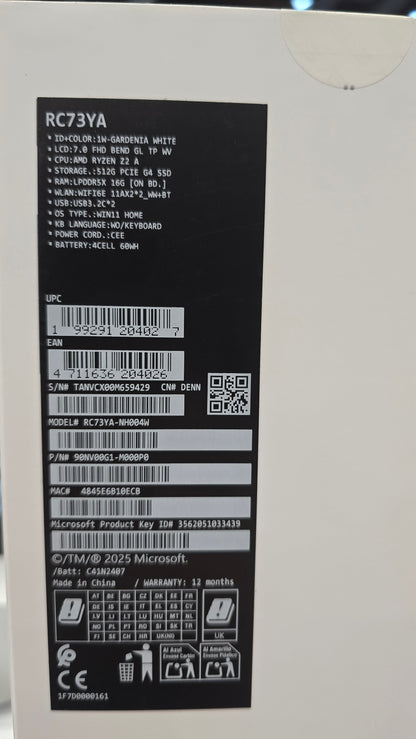 ASUS ROG Xbox Ally RC73YA | AMD Ryzen Z2 A | RAM 16GB | SSD 512GB | 7 Inch FHD 120Hz | Gardenia White