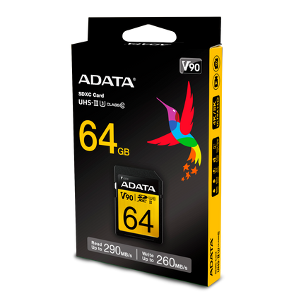 ADATA Premier ONE 64GB SDXC UHS-II U3 Class10 V90 3D NAND 4K 8K Ultra HD 290MB/s SD Card