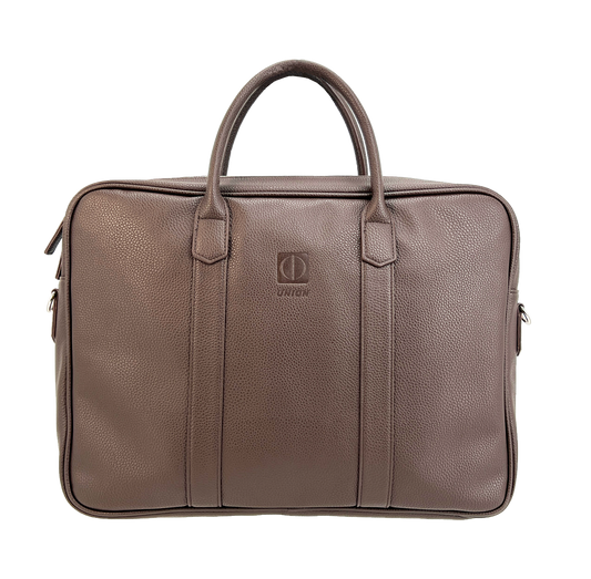 UNION 17.3" PU Leather Laptop Bag | Extra-Large Business Briefcase with Multi-Compartment Design | Coffee Brown