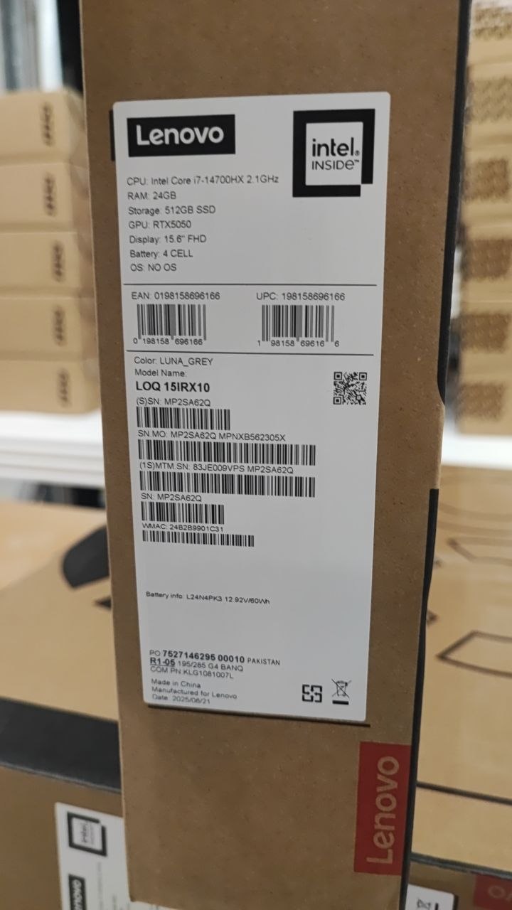 Lenovo LOQ 15IRX10 | (9VPS) Intel Core i7-14700HX | RAM 24GB | SSD 512GB | RTX 5050 8GB | 15.6 Inch IPS FHD 144Hz | Luna Grey
