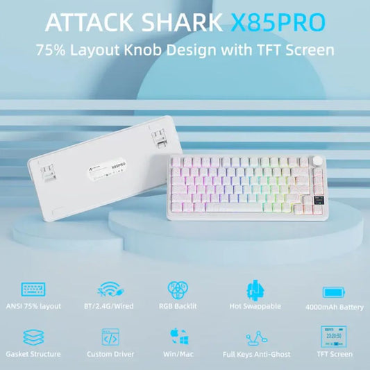 ATTACK SHARK X85 Pro Wireless Mechanical Keyboard | White Contours