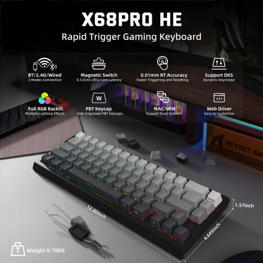 ATTACK SHARK X68 Pro Magnetic Wireless Mechanical Keyboard | Moonlit Black