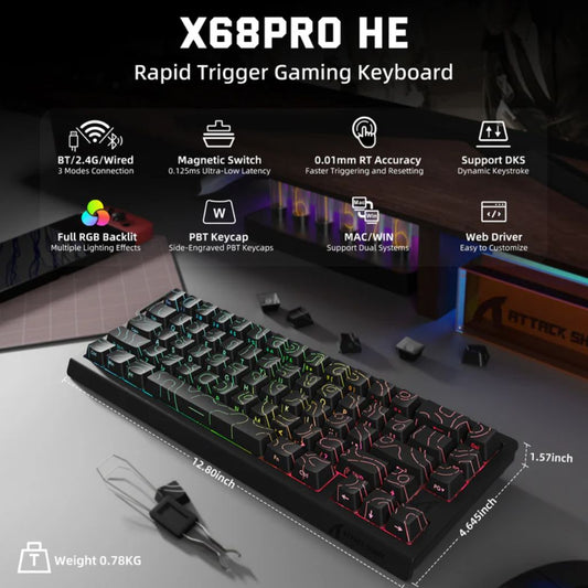 ATTACK SHARK X68 Pro Magnetic Wireless Keyboard | Black Contours