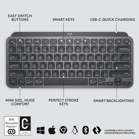 Logitech MX Keys Mini Wireless Keyboard | Graphite