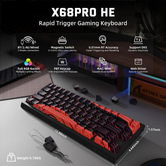ATTACK SHARK X68 Pro Magnetic Wireless Keyboard | Red and Black