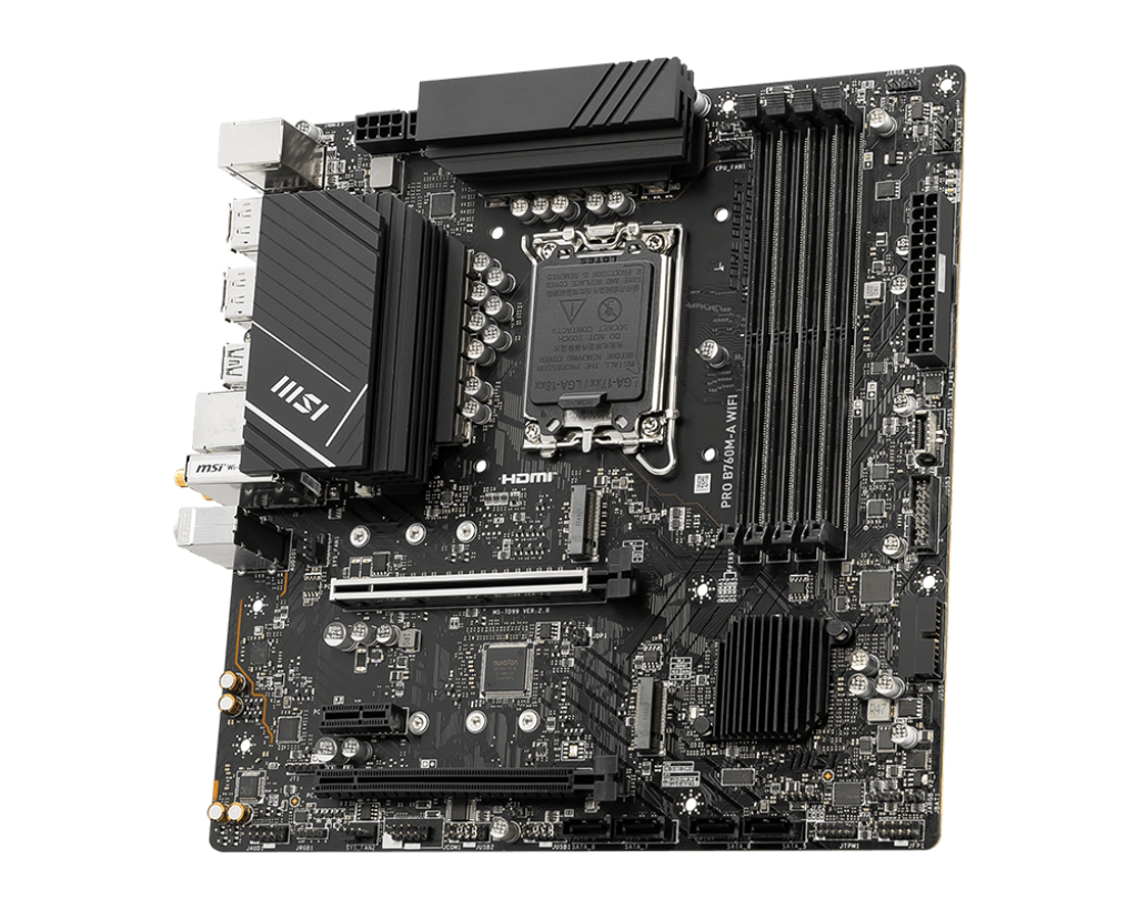 MSI PRO B760M‑A WiFi DDR5 mATX Motherboard | LGA 1700 | DDR5 5333 MHz OC | PCIe 4.0 | Wi‑Fi 6E | 2.5 Gb LAN