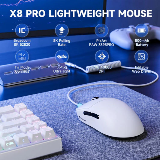 ATTACK SHARK X8 Pro Tri-mode Wireless Gaming Mouse | White