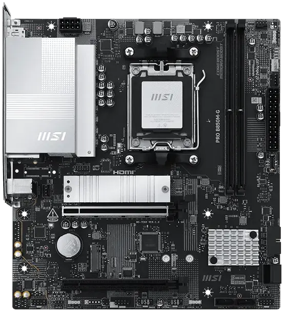 MSI PRO B850M-G Gaming Motherboard | AMD AM5 | DDR5 8200+ OC | PCIe 5.0 x16 | Dual M.2 | 5GbE LAN | USB 5Gbps | Micro-ATX