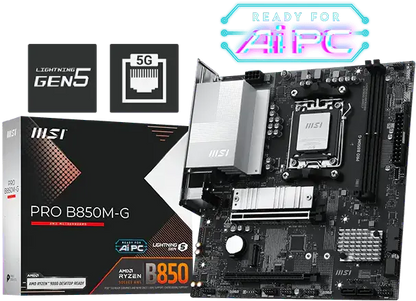 MSI PRO B850M-G Gaming Motherboard | AMD AM5 | DDR5 8200+ OC | PCIe 5.0 x16 | Dual M.2 | 5GbE LAN | USB 5Gbps | Micro-ATX