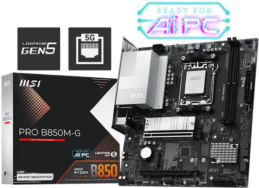 MSI PRO B850M-G Gaming Motherboard | AMD AM5 | DDR5 8200+ OC | PCIe 5.0 x16 | Dual M.2 | 5GbE LAN | USB 5Gbps | Micro-ATX