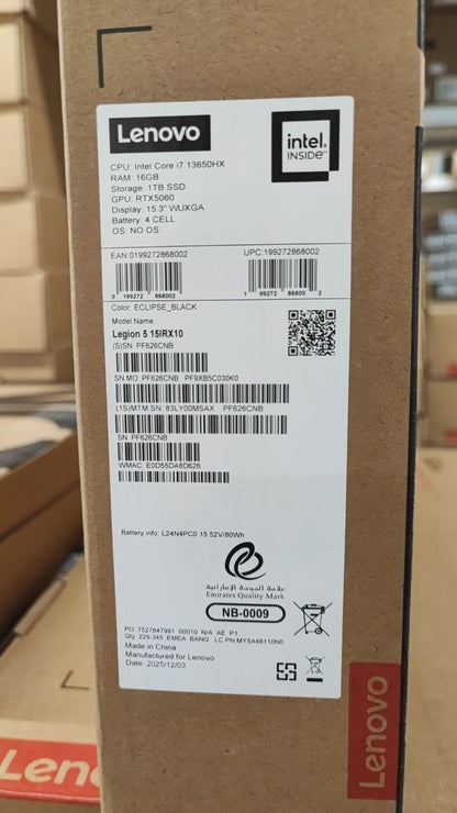 Lenovo Legion 5 15IRX10 | (MSAX) Intel Core i7-13650HX | RAM 16GB | SSD 1TB | RTX 5060 8GB | 15.3 Inch IPS 165Hz WUXGA | Black