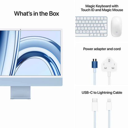 Apple iMac 24 MQRR3AB/A | A2873 | M3 (8 Core) | RAM 8GB | SSD 512GB | GPU (10 Core) | 24 Inch 4.5K Retina display | Blue
