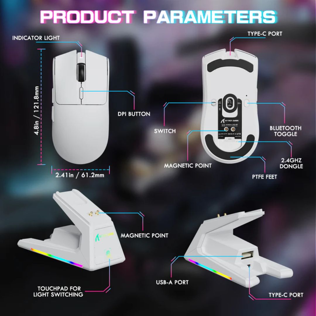 ATTACK SHARK X1 Tri-mode Gaming Mouse | White