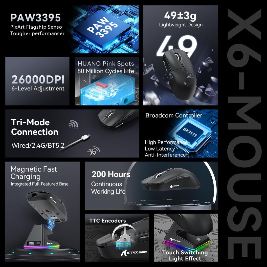ATTACK SHARK X6 Wireless Gaming Mouse | Black