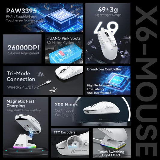 ATTACK SHARK X6 Wireless Gaming Mouse | White
