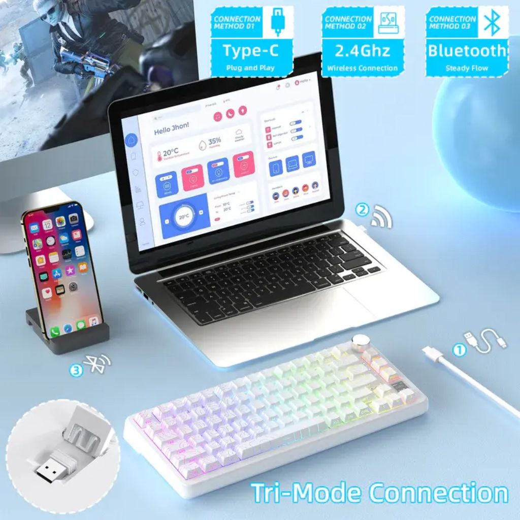 ATTACK SHARK X85 Pro Wireless Mechanical Keyboard | White Contours