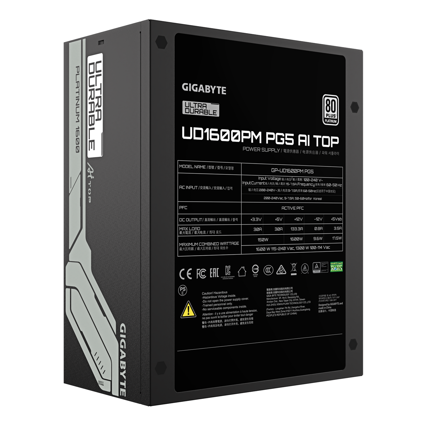 GIGABYTE GP-UD1600PM PG5 AI TOP PSU | 1600W | ATX 3.1 | PCIe Gen5 Ready | 80+ Platinum | Fully Modular