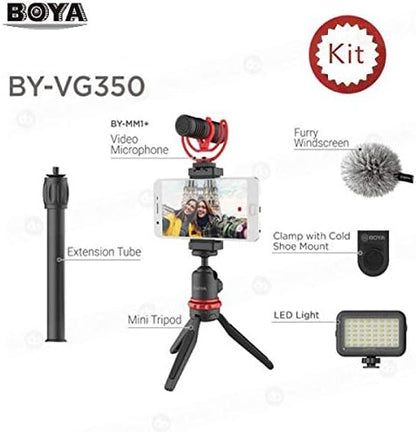 BOYA BY-VG330 Smartphone Vlogging Kit with Mini Tripod | Shotgun Microphone | LED Light & Phone Holder | All-in-One Video Kit for YouTube | TikTok | and Live Streaming