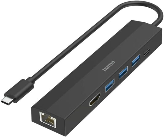 Hama USB-C Hub Multi-Port Adapter | 6-Port USB-C Multiport with 3× USB-A | USB-C PD Charging | HDMI 4K & Gigabit Ethernet LAN for Laptop | MacBook & Tablet