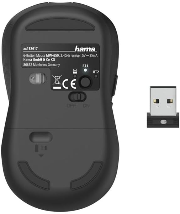 Hama Wireless Bluetooth Optical Mouse | 6 Buttons | Multi-Device Mouse for PC & Laptop | 800 | 2400 DPI Adjustable | Right-Handed | Compatible with Windows | macOS & Android