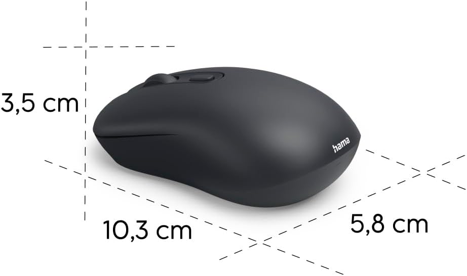 Hama WM-200 Silent Wireless Mouse | 4-Button Optical Mouse | 1000 DPI | 2.4GHz USB Receiver | Ergonomic Ambidextrous Design | Compatible with PC | Laptop | Windows & Mac | Black
