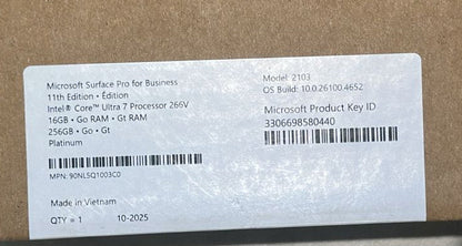 Microsoft Surface Pro 11 EP2-20240 | Intel Ultra 7-266V | RAM 16GB | SSD 512GB | Intel Arc | 13.0 Inch (2880 x 1920) | Platinum