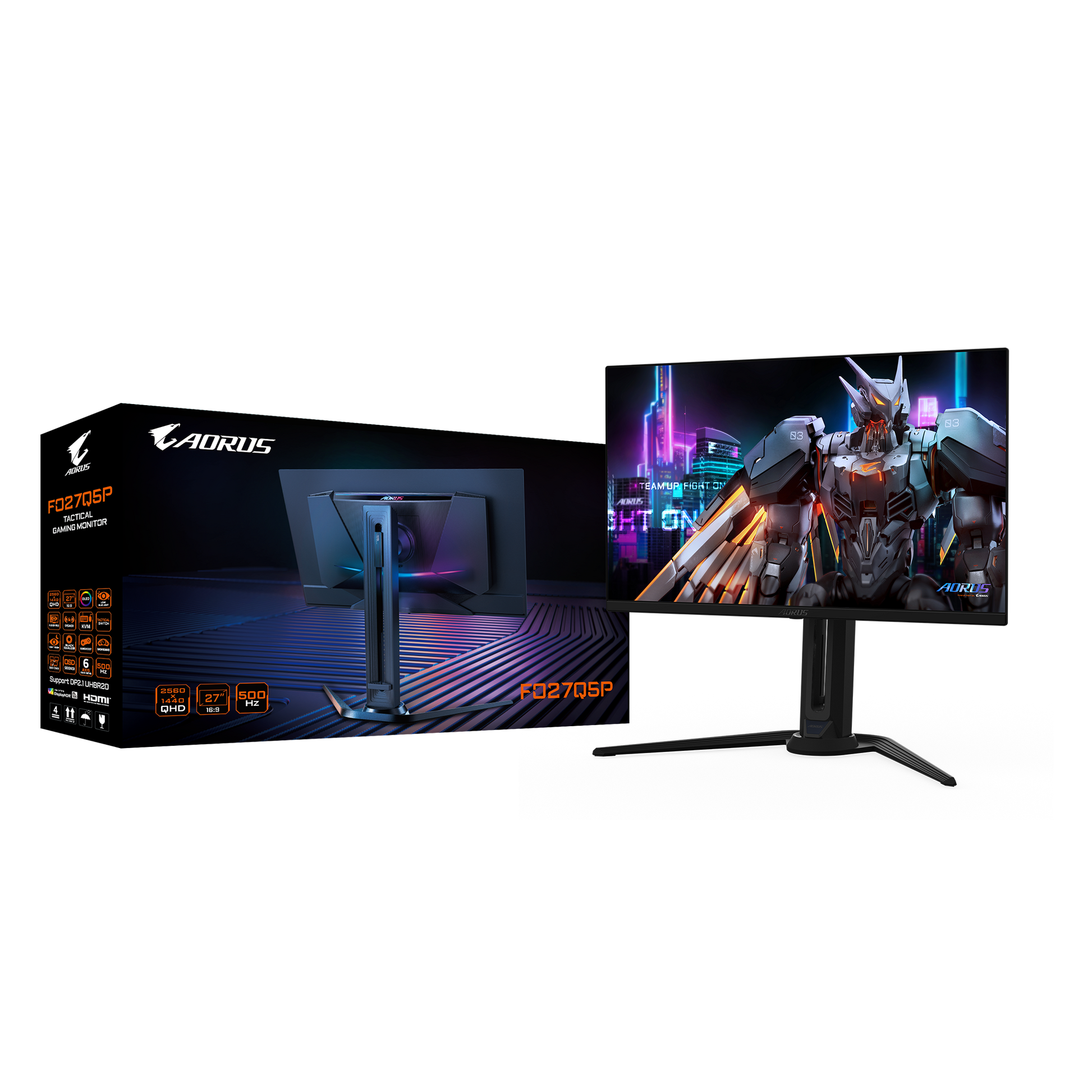 AORUS FO27Q5P 27″ QD-OLED Gaming Monitor, QHD 2560×1440, 500Hz, 0.03ms, HDR True Black 500