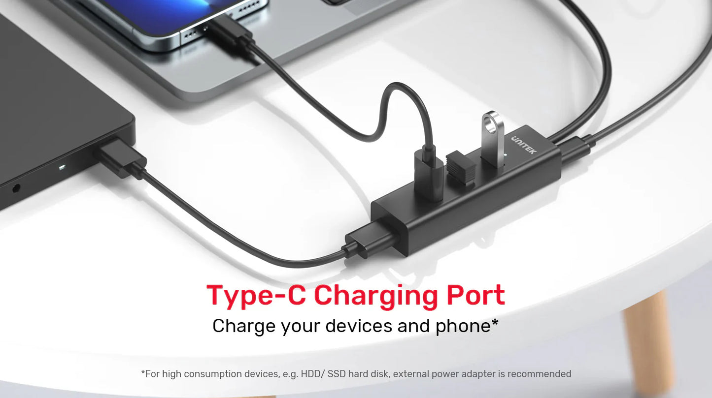 UNITEK USB-C 4-Port Hub | 5Gbps High-Speed USB Expansion Adapter with 4 USB-A Ports | Plug & Play for Laptop | PC | MacBook