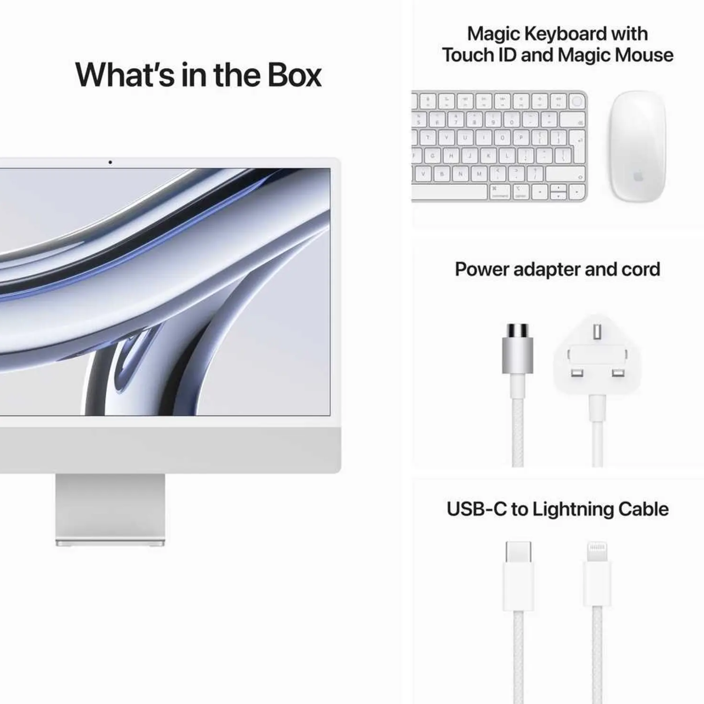 Apple iMac 24 MQRK3AB/A | A2873 | M3 (8 Core) | RAM 8GB | SSD 512GB | GPU (10 Core) | 24 Inch 4.5K Retina display | Silver