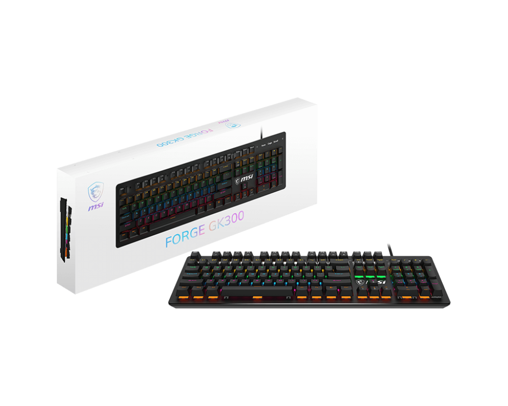 MSI FORGE GK300 Gaming Keyboard | Mechanical Blue Switches | 9-Mode RGB | 26-Key Anti-Ghosting | USB-Wired