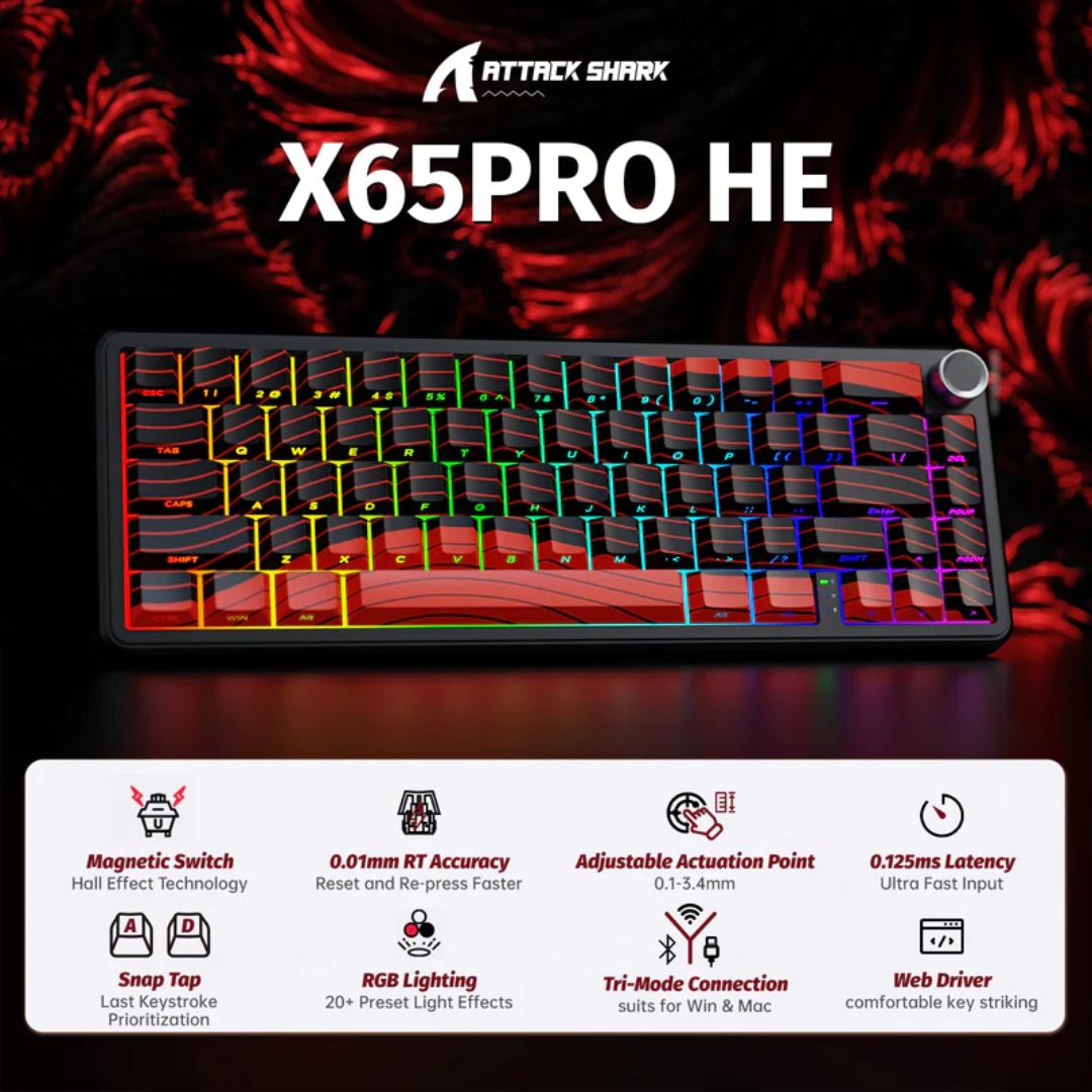ATTACK SHARK X65 PRO Magnetic Keyboard | Red Contours