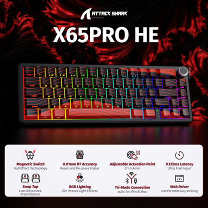 ATTACK SHARK X65 PRO Magnetic Keyboard | Red Contours