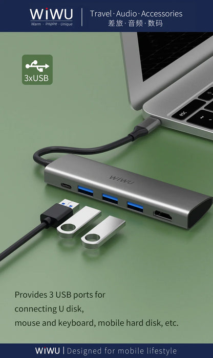 WIWU ALPHA 5 IN 1 USB-C HUB A531H | GRAY