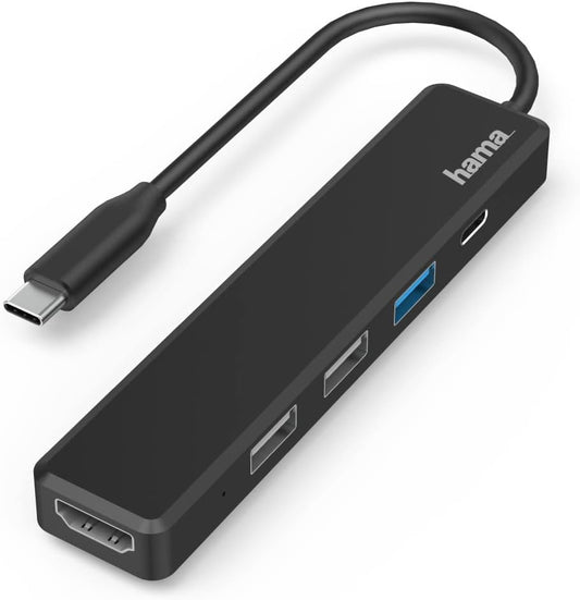 Hama USB-C Hub Multi-Port Adapter | 5-Port USB-C Multiport with HDMI 4K | 3× USB-A & USB-C PD Charging | Plug & Play for Laptop | MacBook | Tablet