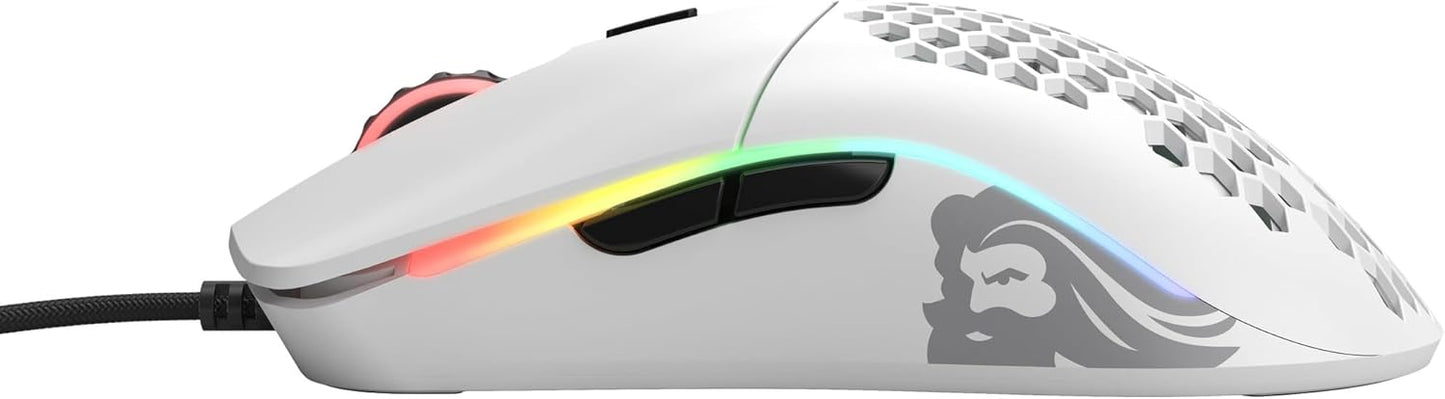 Glorious Model O- (Minus) Wired Gaming Mouse | 58g Superlight | Compact Size | Pixart 3360 Sensor | RGB | Honeycomb Design | Omron Switches | Ambidextrous | Matte White