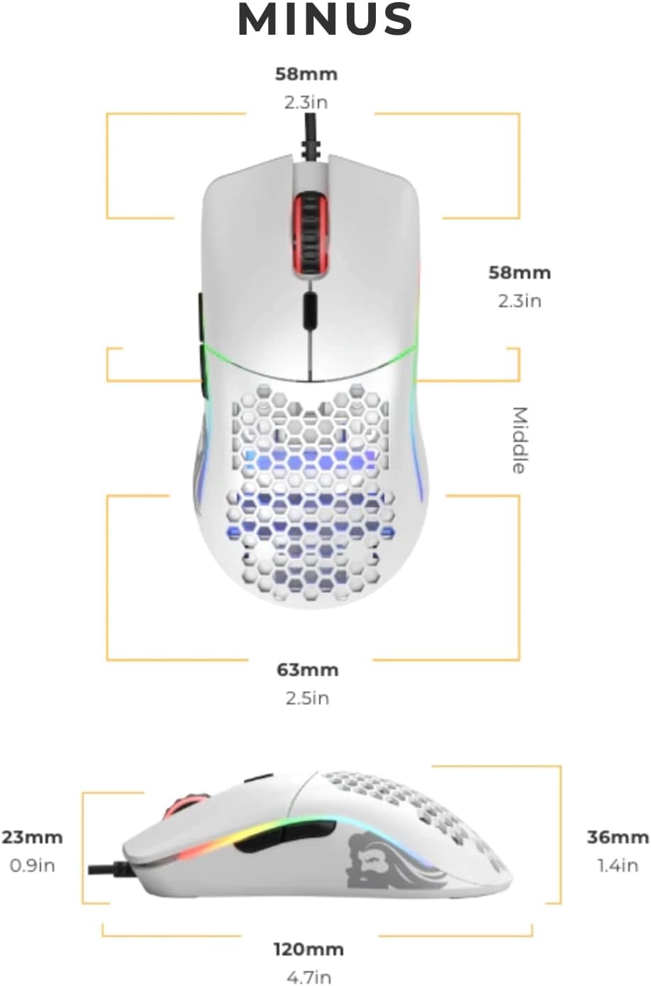 Glorious Model O- (Minus) Wired Gaming Mouse | 58g Superlight | Compact Size | Pixart 3360 Sensor | RGB | Honeycomb Design | Omron Switches | Ambidextrous | Matte White