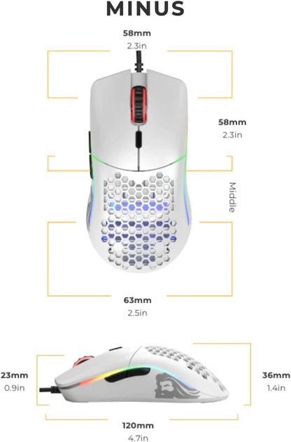 Glorious Model O- (Minus) Wired Gaming Mouse | 58g Superlight | Compact Size | Pixart 3360 Sensor | RGB | Honeycomb Design | Omron Switches | Ambidextrous | Matte White