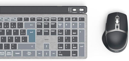 Hama WKM‑750 Multi‑Device Wireless Keyboard & Mouse Set | LED Backlit | 6‑Button Optical Mouse | Multi‑Device Bluetooth & 2.4 GHz RF Connectivity | Rechargeable | Ergonomic Design