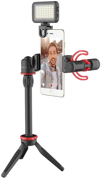 BOYA BY-VG330 Smartphone Vlogging Kit with Mini Tripod | Shotgun Microphone | LED Light & Phone Holder | All-in-One Video Kit for YouTube | TikTok | and Live Streaming
